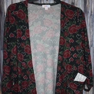 Lularoe Caroline Open Front Cardigan Hearts Roses